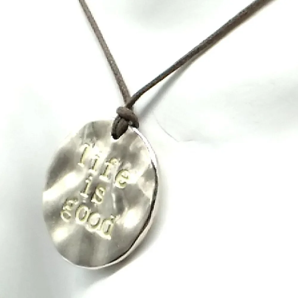 Life is Good & Enjoy the Little Things Reversible Silver-tone Pendant Necklace